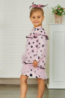 Girl's New Transparent Detailed Polka Dot Pink Dress 100328191