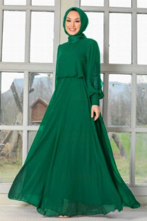 Evening & Party Dresses - Green Hijab Evening Dress 100338571 - Turkey