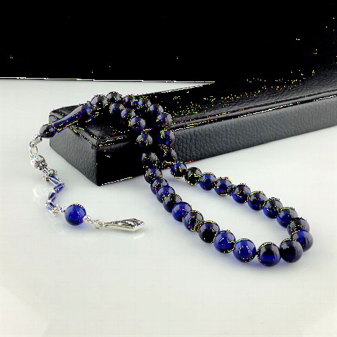 Silver Tasseled Blue Black Fire Amber Silver Rosary 100349909