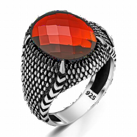 Men - Zircon Stone Claw Nail Silver Ring 100350225 - Turkey