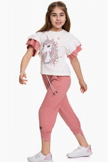 Girls' Sleeves Frilly and Unicorn Pony Printed Powder Tracksuit Suit 100328258