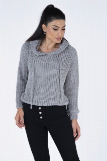 Clothes - Women's Hooded Knitwear Sweater 100326245 - Turkey
