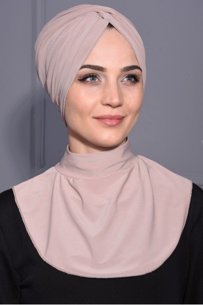 Woman Bonnet & Turban - Snap Fastener Hijab Collar Light Mink 100285594 - Turkey