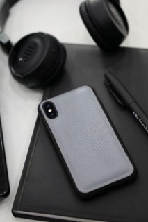 iPhone Case - حافظة هاتف ايفونX / XS من الجلد باللون الرمادي 100346001 - Turkey