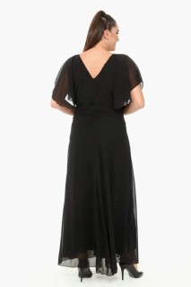 Plus Size Back and Front Cape V Neck Chiffon Evening Dress Long Black Dress 100276773