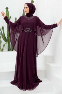 Evening & Party Dresses - Purple Hijab Evening Dress 100339588 - Turkey