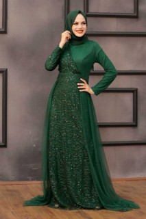 Evening & Party Dresses - Green Hijab Evening Dress 100338012 - Turkey
