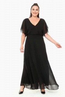 Plus Size Back and Front Cape V Neck Chiffon Evening Dress Long Black Dress 100276773