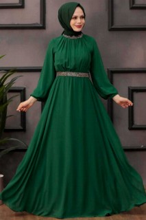 Wedding & Evening - Green Hijab Evening Dress 100337539 - Turkey