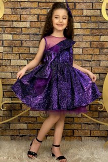 Evening Dress - Girls Mix Color Tulle Detailed Waist Tie Purple Evening Dress 100327187 - Turkey