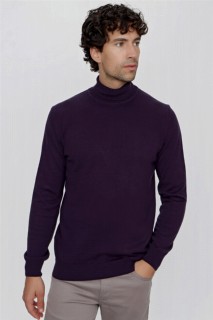 Fisherman's Sweater - سترة تريكو بياقة مدورة كاملة بقصة مريحة أرجوانية للرجال مقاس أساسي 100345149 - Turkey