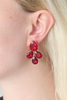 Jewelry & Watches - Red Color Crystal Stone Women's Earrings 100327966 - Turkey