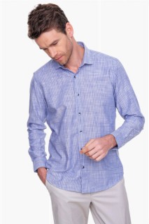 Men Clothing - Men's Navy Blue 100% Cotton Saldera Regular Fit Comfy Cut Striped Solid Collar Short Sleeve Shirt 100351247 - Turkey