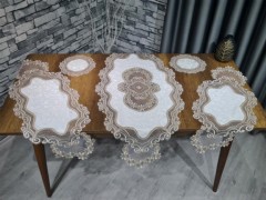 Living room Table Set - Dowry Land Ensemble de chambre à coucher 3 pièces en lin Gerdan Crème 100331196 - Turkey