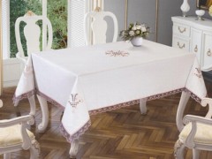 Tulip Embroidered Lacy Rectangle Table Cloth Cream Powder 100259554