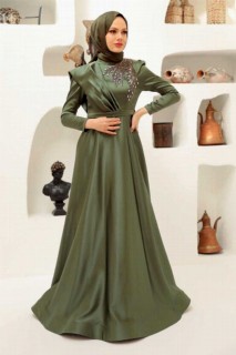 Evening & Party Dresses - Khaki Hijab Evening Dress 100340006 - Turkey