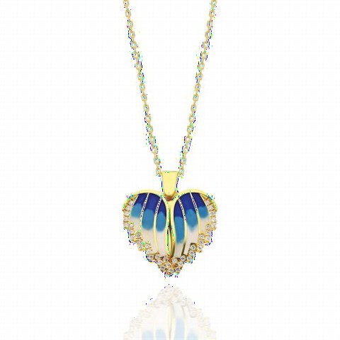 Blue Enamel Open Heart Model Name Sterling Silver Necklace 100349867
