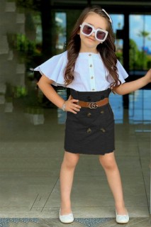 Girl Clothing - Boy's New Black Skirt Suit with Frilly Sleeves and Front Button Detail 100328409 - Turkey