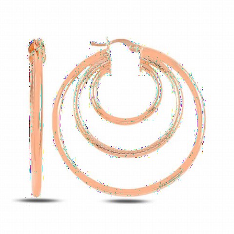 Earrings - 45 Millim Three Ring Model Silver Earring Rose 100346650 - Turkey