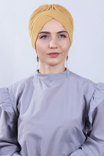 Woman Bonnet & Hijab - Nevrulu Double-Sided Bonnet Mustard Yellow 100285425 - Turkey