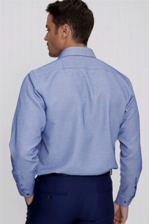 Men's Blue Cotton Regular Fit Comfy Cut Solid Collar Long Sleeve Shirt 100352608