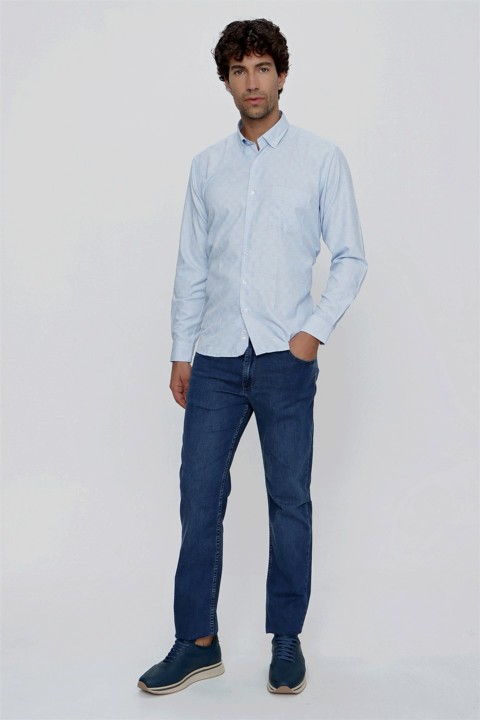 Men's Blue Como Checked Pocket Regular Fit Wide Cut Shirt 100351051