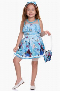 Kids - Mädchen Kind Transparenter Kragen Schneekönigin Bandana Blauer Tüllrock Anzug 100328424 - Turkey