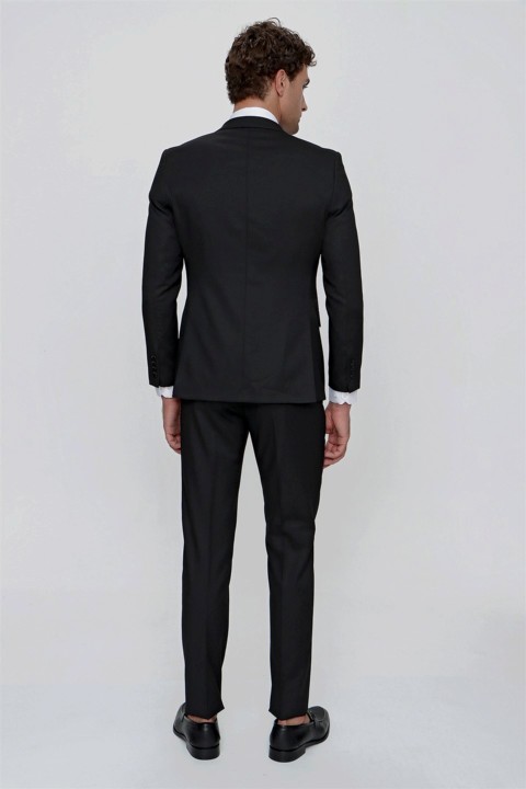 Men's Black Santos Basic Jacquard Slim Fit Slim Fit 6 Drop Vest Suit 100350990