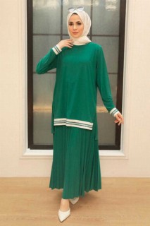 Outwear - Green Hijab Suit Dress 100340576 - Turkey