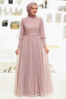 Evening & Party Dresses - Robe de soirée hijab rose poudré 100339345 - Turkey