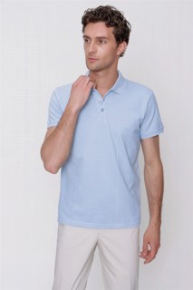 Men's Blue Basic Polo Neck Dobby Tshirt 100351230