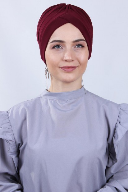Woman Bonnet & Turban - کاپوت دو طرفه نورولو Claret Red - Turkey