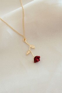Necklaces - Red Rose Figured Necklace 100327439 - Turkey