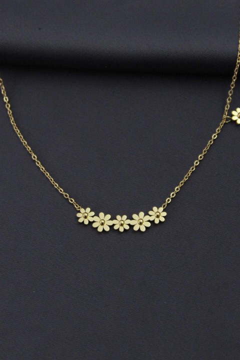 Steel Gold Color Minimal Sequenced Daisy Design Women's Necklace 100326520