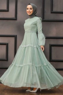 Wedding & Evening - Mint Hijab Evening Dress 100336882 - Turkey