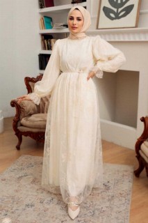 Clothes - Ecru Hijab Dress 100341524 - Turkey