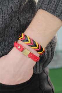 Knitted Yellow Red Color Leather Men's Bracelet Combination 100318714