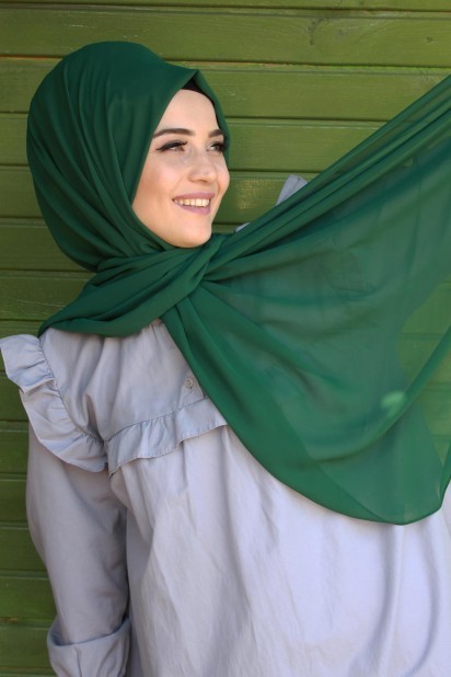 Woman Hijab & Scarf - Plain Chiffon Shawl Emerald 100285470 - Turkey
