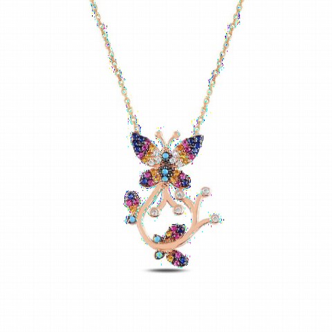 Other Necklace - Mix Stone Butterfly Model Women's Silver Necklace 100347608 - Turkey