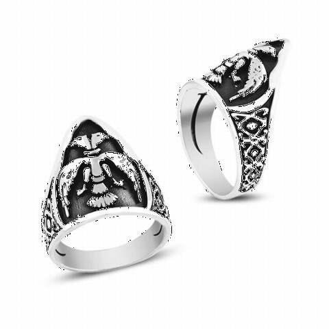 mix - Double Headed Eagle Patterned Thumb Ring Sterling Silver Men's Ring 100348613 - Turkey