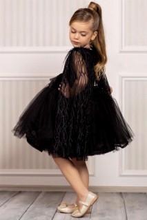 Children's Puffy Bead Embroidered Cape Fluffy Black Evening Dress 100327205