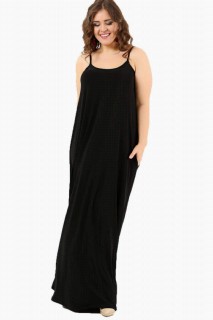 Large Size Sports Pocket Long Strap Long Dress Black 100276256