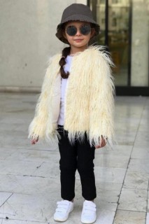 Girls - Girl's Fur Jacket 3-Piece Beige Top and Bottom Set 100328709 - Turkey