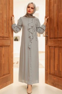 Evening & Party Dresses - Grey Hijab Evening Dress 100339399 - Turkey