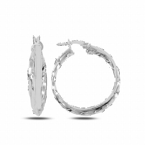 Earrings - Double Ring Model Twirl Patterned Silver Earrings Silver 100346627 - Turkey