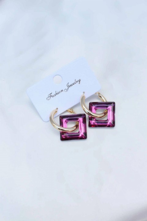 Earrings - Cherry Rot with Hoop Earring Square Acrylic Women's Earrings 100327446 - Turkey