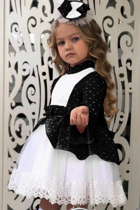 Girls Lace Detailed Socks and Crown Black Dress 100327091