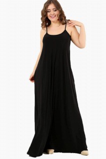 Long evening dress - Large Size Sports Pocket Long Strap Long Dress Black 100276256 - Turkey