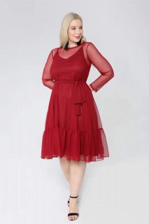 Plus Size Polka Dot Tulle Evening Dress burgundy 100276668