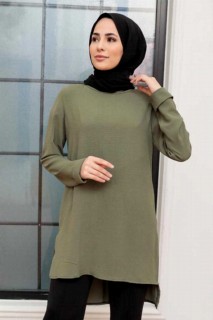 Woman Clothing - Light Khaki Hijab Tunic 100341003 - Turkey